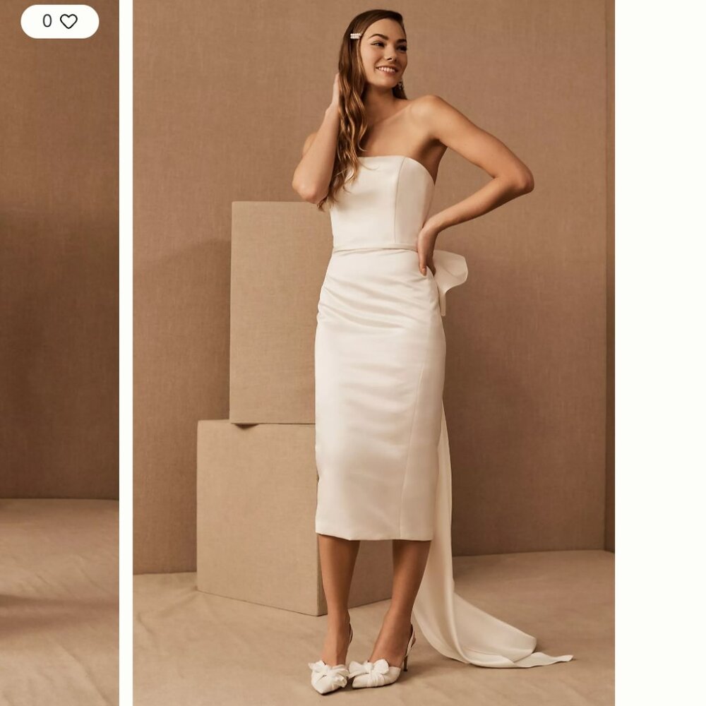 Amsale Strapless Cream Midi Dress with Back Drape